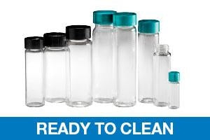 Qorpak Ready-to-Clean Screw Thread Vials with PP Cap / PTFE Disc - Borosilicate Glass Sample Vial with PTFE Disc and Polypropylene Cap, Clear, 5 dr. - GLC-04835