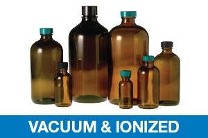 Qorpak Vacuum / Ionized Amber Boston Round Bottle with Thermoset F217/PTFE - Vacuum and Ionized Boston Round Bottle with PTFE-Lined Cap, Amber, 1 oz. - GLC-07017