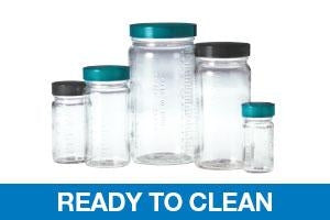 Qorpak Ready-to-Clean Medium Round Bottles with PP Cap / PTFE Disc - Graduated Medium Round Bottle with PTFE Disc and Polypropylene Cap, Clear, 1 oz. - GLC-10523