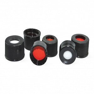 Qorpak Preassembled Hole Caps with PTFE / Silicone Septas - Polypropylene Hole Caps with PTFE / Silicone Septa, Black, 8-425 Neck Finish - VC11190-122