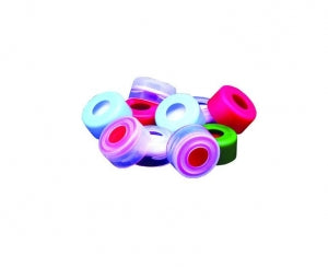 Qorpak Snap Seal Caps for Chromatography Vials - LDPE Snap Cap with PTFE / Rubber Septa, Green, 11 mm Neck - VC31255-122