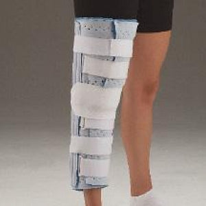 DeRoyal Cutaway Knee Immobilizers - Cutaway Knee Immobilizer with Patella Strap, T-Bars and Adjustable Stays in Blue Perforated Foam, 20" Long - 7066-20