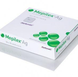 Molnlycke Mepilex Ag Silicone Foam Dressings - Mepilex Ag Antimicrobial Foam Dressing with Safetac Technology, 8" x 8" (20 x 20 cm) - MOL287400