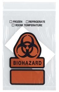 Rd Plastics Co Inc Biohazard Printed 3 Wall Bags with Absorbent Pad - Biohazard Bag, Reclosable, with Pouch, 6" x 9" - B100