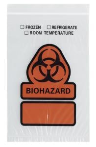 RD Plastics Biohazard-Printed 3-Wall Reclosable Bags - Biohazard Specimen Bag, 6" x 9", Red - B22