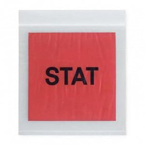 RD Plastics Stat Printed 3 Wall Reclosable Bags w/Pouch - Stat-Printed Reclosable Bag with 3-Walls and Zip Pouch, 2 mil, Clear with Red Block, Black Print - B30