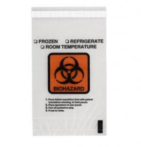 RD Plastics Adhesive Closure Specimen 3 Wall Transport Bags - Biohazard Specimen Bag, Tape Closure, 10" x 6" - G120