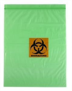 RD Plastics Tinted Biohazard Printed 2 Wall Bags - Tinted Biohazard Specimen Bag, Zip Closure, 12" x 15", Clear - Q372