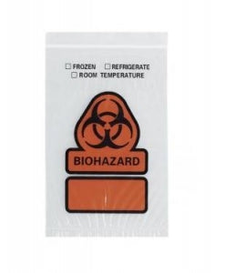 RD Plastics Biohazard-Printed 3-Wall Reclosable Bags - Biohazard Specimen Bag, Zip Closure, 6" x 6" - Q601