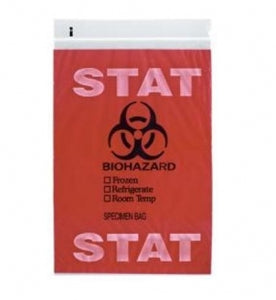 RD Plastics STAT Printed 3-Wall No-Flap Reclosable Bags - Stat-Printed Biohazard Bag with Document Pouch, 6" x 9" - Q603