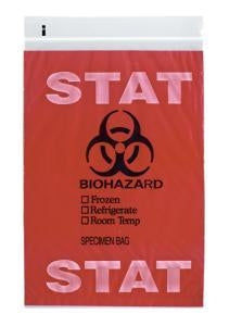 RD Plastics STAT Printed 3-Wall No-Flap Reclosable Bags - Stat-Printed Biohazard Bag with Document Pouch, 6" x 9" - Q603