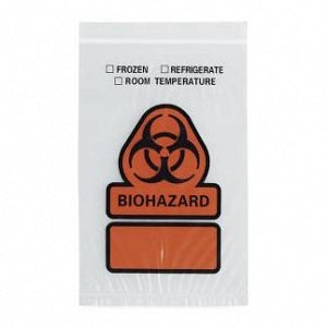 RD Plastics Biohazard-Printed 3-Wall Reclosable Bags - Biohazard Specimen Bag, 3-Wall, Zip Closure, 8" x 8" - Q604