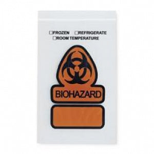 RD Plastics Biohazard Printed 2 Wall Reclosable Bags - Biohazard Specimen Bag, Transport, 6" x 9" - Q72