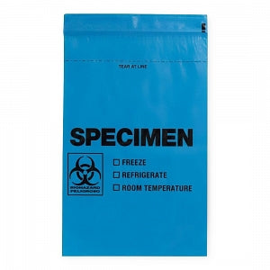 RD Plastics Biohazard-Printed 3-Wall Bags with Tear-Away Top - Biohazard Specimen Bag, 6" x 9", Tear Away, Blue - Q866