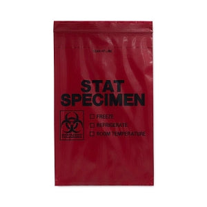 Rd Plastics Co Inc Opaque Stat Print Tearaway-Top 3-Wall Specimen Bags - Biohazard "STAT" Bag with Zip Closure, Red, 6" x 9" - Q867