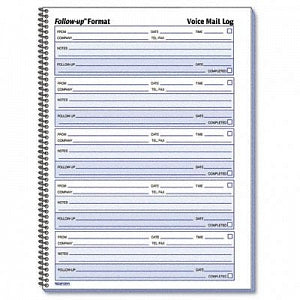 Rediform Detail Voice Mail Wire bound Spiral Log Book - Voice Mail Wirebound Log Books, 8" x 10-5/8", 500 Sets / Book - 51114