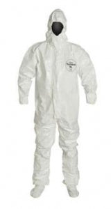 DuPont Tychem SL Coveralls-Series 128 - Tychem SL Coveralls with Zipper Front, Storm Flap, Attached Hood (Respirator Fit), Elastic Wrists, Sock Boots, White, Size L - SL128TWHLG000600