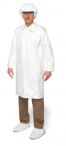 DuPont Tyvek Isolan Lab Coats Series 224 - Tyvek IsoClean Lab Coat with Laydown Collar, 3 Pockets and Serged Seams, White, Size S - IC224SWHSM00300B