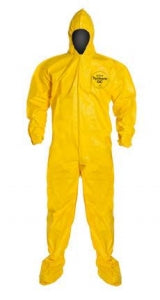 DuPont Tychem CPF 3 Coveralls-Series 122 - Tychem 2000 Hooded Coveralls with Zip Front, Elastic Wrists, Attached Socks and Bound Seams, Yellow, Size XL - QC122BYLXL001200