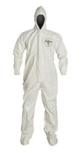 DuPont Bound Seam Coveralls - Tychem 4000 Hooded Coveralls with Attached Boot Covers, Elastic Wrists and Ankles and Taped Seams, White, Size 3XL - SL122TWH3X000600