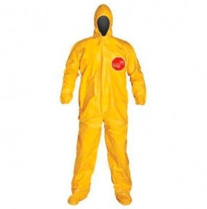 DuPont Tychem QC Coveralls-Series 122 - Tychem QC122 Coverall with Attached Hood and Boots and Taped Seams, Size M - QC122TYLMD000400