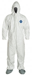 DuPont Series 122 Tyvek Coveralls - Tyvek Hooded Coveralls with Attached Boot Covers, Elastic Wrists and Ankles and Serged Seams, Vend Packed, White, Size 2XL - TY122SWH2X0025VP