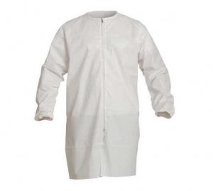 DuPont 271 Series ProClean Frocks - ProClean Cleanroom Frock with Bound Neck, Elastic Wrists, Zip Front and Serged Seams, White, Size 3XL - PC271SWH3X00300B