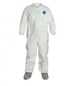 DuPont Safespec Coveralls with attached Boots - Tyvek Coveralls, Boots, Elastic Wrists, Storm Flap, Size 2XL - TY121SWH2X0025NS