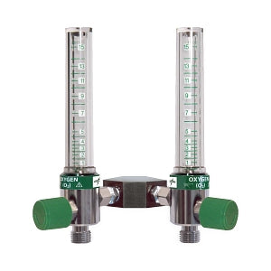 Medline Dual-Oxygen Flowmeters - Dual-Oxygen Flowmeter, No Fitting, 2 Power Takeoffs, 0 lpm to 15 lpm - RFMDO15AAPT2