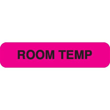 Phlebotomy/Specimen Receiving Labels ROOM TEMP" - Fluorescent pink with black text - 1.625"W x 0.375"H