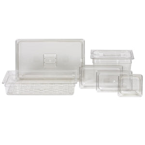 Royal Industries Clear Polycarbonate Pans and Handle Lids - PAN, FOURTH, CLEAR, NSF, POLYCARBONATE, 4" - ROY PCP 1404