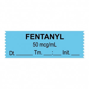 United Ad Label Co. Drug Tape / Labels - Fentanyl Label Tape, 50 mcg / mL, Date, Time, Initial, Light Blue, 1-1/2" x 1/2", Removable, 500"/Roll - ULTJ06750-D