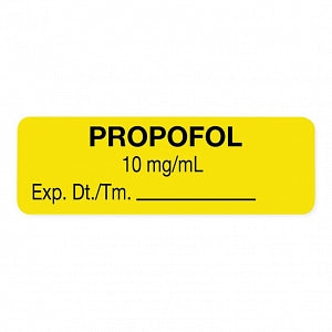 United Ad Label Co. Drug Tape / Labels - Propofol Label, 10 mg / mL, Expiration Date / Time, Yellow, 1-1/2" x 1/2", Permanent, 610 Labels / Roll - ULAL01010