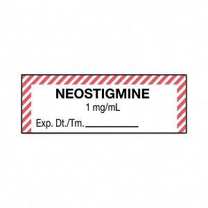 United Ad Label Co. Drug Tape / Labels - Neostigmine Label, 1 mg / mL, Expiration Date / Time, Red / White Stripe, 1-1/2" x 1/2", Permanent, 610 Labels / Roll - ULAL0171