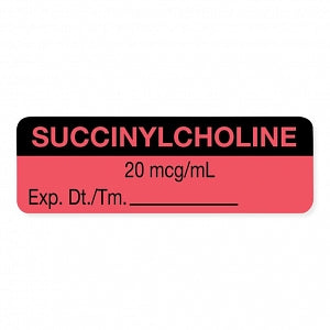 United Ad Label Co. Drug Tape / Labels - Succinylcholine Label, 20 mcg / mL, Expiration Date / Time, Fluorescent Red, 1-1/2" x 1/2", Permanent, 610 Labels / Roll - ULAL0482