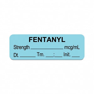 United Ad Label Co. Drug Tape / Labels - Fentanyl Label, Strength (mcg / mL), Date, Time, Initial, Light Blue, 1-1/2" x 1/2", Permanent, 1000 Labels / Roll - ULAL067-D