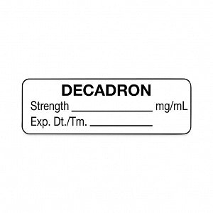 United Ad Label Co. Drug Tape / Labels - Decadron Label, Strength (mg / mL), Expiration Date / Time, White, 1-1/2" x 1/2", Permanent, 610 Labels / Roll - ULAL396