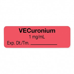 United Ad Label Co. Drug Tape / Labels - VECuronium Label, 1 mg / mL, Expiration Date / Time, Orange, 1-1/2" x 1/2", Permanent, 610 Labels / Roll - ULAL541