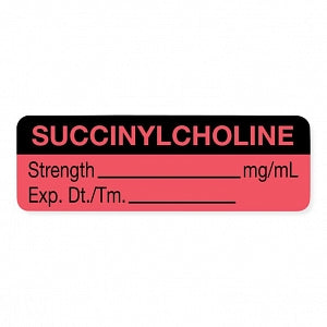 United Ad Label Co. Drug Tape / Labels - Succinylcholine Label, Strength (mg / mL), Expiration Date / Time, Fluorescent Red, 1-1/2" x 1/2", Permanent, 610 Labels / Roll - ULAL725