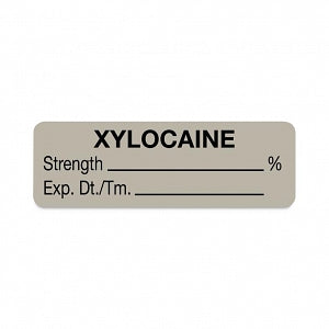 United Ad Label Co. Drug Tape / Labels - Xylocaine Label, Strength (%), Expiration Date / Time, Gray, 1-1/2" x 1/2", Permanent, 610 Labels / Roll - ULAL780