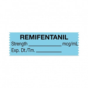 United Ad Label Co. Drug Tape / Labels - Remifentanil Label Tape, Strength (mg / mL), Expiration Date / Time, Light Blue, 1-1/2" x 1/2", Removable, 500"/Roll - ULTA145