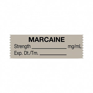 United Ad Label Co. Drug Tape / Labels - Marcaine Label Tape, Strength (mg / mL), Expiration Date / Time, Gray, 1-1/2" x 1/2", Removable, 500"/Roll - ULTA212