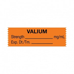 United Ad Label Co. Drug Tape / Labels - Valium Label Tape, Strength (mg / mL), Expiration Date / Time, Orange, 1-1/2" x 1/2", Removable, 500"/Roll - ULTA214