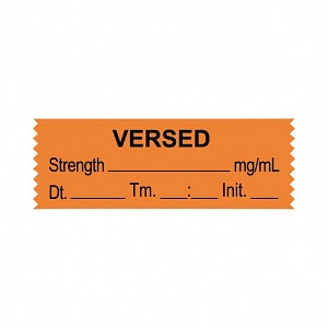 United Ad Label Co. Drug Tape / Labels - Versed Label Tape, Strength (mg / mL), Date, Time, Initial, Orange, 1-1/2" x 1/2", Removable, 500"/Roll - ULTJ013-D