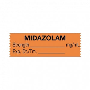 United Ad Label Co. Drug Tape / Labels - Midazolam Label Tape, Strength (mg / mL), Expiration Date / Time, Orange, 1-1/2" x 1/2", Removable, 500"/Roll - ULTJ015