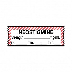 United Ad Label Co. Drug Tape / Labels - Neostigmine Label Tape, Strength (mg / mL), Date, Time, Initial, Red / White Stripe, 1-1/2" x 1/2", Removable, 500"/Roll - ULTJ017-D