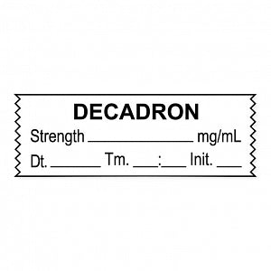 United Ad Label Co. Drug Tape / Labels - Decadron Label Tape, Strength (mg / mL), Date, Time, Initial, White, 1-1/2" x 1/2", Removable, 500"/Roll - ULTJ0431-D