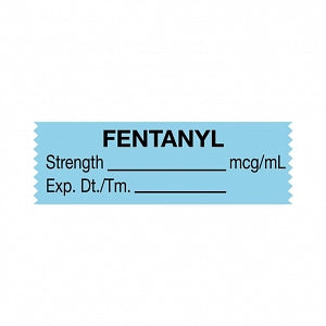 United Ad Label Co. Drug Tape / Labels - Fentanyl Label Tape, Strength (mcg / mL), Expiration Date / Time, Light Blue, 1-1/2" x 1/2", Removable, 500"/Roll - ULTJ067