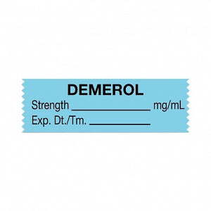 United Ad Label Co. Drug Tape / Labels - Demerol Label Tape, Strength (mg / mL), Expiration Date / Time, Light Blue, 1-1/2" x 1/2", Removable, 500"/Roll - ULTJ074