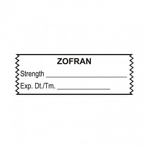 United Ad Label Co. Drug Tape / Labels - Zofran Label Tape, Strength (mg / mL), Expiration Date / Time, White, 1-1/2" x 1/2", Removable, 500"/Roll - ULTJ112